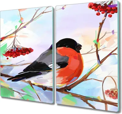Produktbild von Coloray Herdabdeckplatte 2x30x52 cm Schneidebrett Kochplattenabdeckung Küchenbrett Hackbrett - Eberesche Vogel