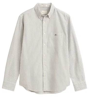 Produktbild von GANT Hemd gestreift creme mit Button Down Kragen, langen Ärmeln und Brusttasche, normale Passform
