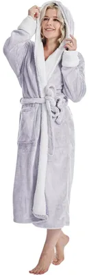 Produktbild von Langer Damen-Schlafrock mit Kapuze Premium Bademantel Zuhause Weich Lila L