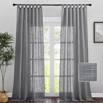 Produktbild von Halbtransparente Übergardinen Leinenoptik Dunkelgrau 2er Pack H245 x B140 cm