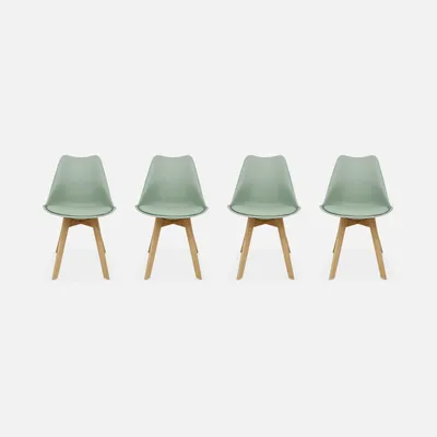 Produktbild von sweeek - 4er-Set skandinavische Stühle mit Holzbeinen - Seladon Grün