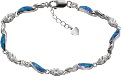 Produktbild von F Armband 925/- Sterling Silber 18+3cm weiß synth. Opal blau 025260095