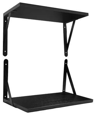 Image de Étagère murale, étagère à livres murale, lot de 2 avec fixations métalliques, étagère murale en bois, étagère suspendue, panneau mural, pour le salon, la cuisine, la salle de bains, la chambre à coucher, le bureau (noir, 40 x 20 x 13 cm, petite)