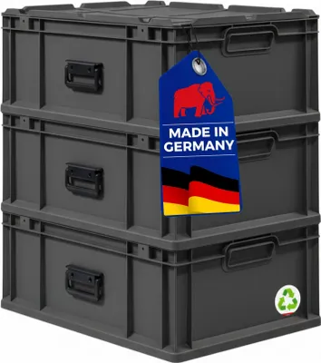 Produktbild von SuperSparSet 3x Eurobox NextGen Portable  Germany | HxBxT 23,5x40x60cm | 44 Liter | Schwarz | Eurobehälter, Transportbox, Transportbehälter, Stapelbehälter