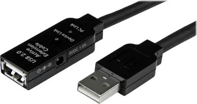 Imagen del producto de Cable de extensión USB 2.0 activo, de 25 metros, con conector macho en un extremo y conector hembra en el otro