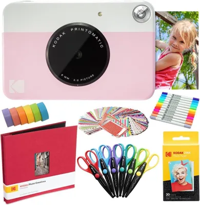 Obrázok produktu pre KODAK Printomatic – okamžitý fotoaparát (ružová farba), umelnícke balenie + Zinkový papier (20 listov) + 8 x
