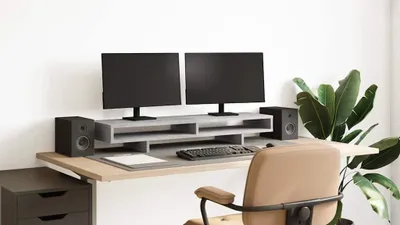 Obrázok produktu pre vidaXL Stojan na monitor betón sivý 100x27x15 cm materiál na báze dreva