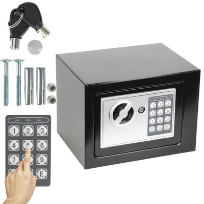 Immagine prodotto di Cassaforte digitale - Serratura a chiave e elettronica - 4,6 litri - Doppio sistema di apertura - Ideale per contanti e gioielli - Colore: nero