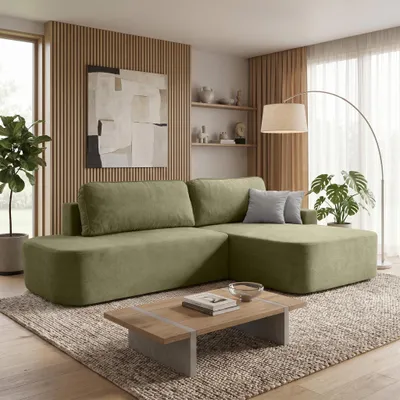 Produktbild von BEAUTYSOFA | Schlafsofa L-Form GAVI Grün - Ecksofa mit Schlaffunktion und Bettkasten – Modernes Sofa mit Ottomane Rechts