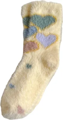 Produktbild von Flauschige Damen-Socken, warm und warm, mit süßem Herz-, Schleifen- und Wolkenmuster – ideal für Mädchen, zum Entspannen zu Hause und draußen.