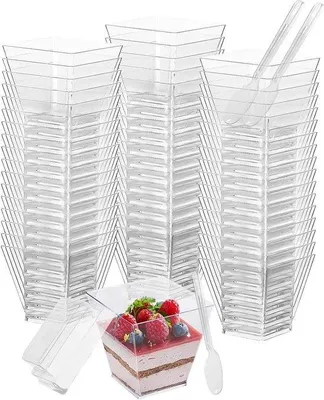 Produktbild von Famanu Dessertbecher 70 ml - Dessertschalen-Set 50 Stück mit Löffeln und Deckeln