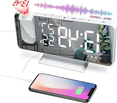 Produktbild von Projektionswecker – Digitale Uhr – Zeitanzeige – 180° drehbare Projektion – 7-Zoll-Display – Weiß