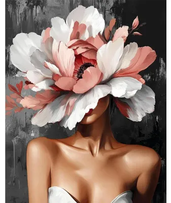 Malen nach Zahlen Frau mit Blumen, Acryl-Set, 40x50 cm, für Erwachsene