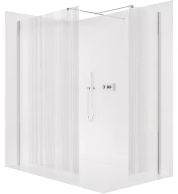 Produktbild von CERANO - Duschabtrennung Walk-in Onyx T, links/rechts - 8 mm - rechteckiger Rahmen - Chrom, geriffeltes Glas - 100x100x200 cm