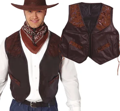 Produktbild von Cowboy Weste Wildwest Sheriff Karneval Kostüm Accessoire Western Abenteurer Rustikal Charme Heldenhafte Mode Rinderhirte Outfit, Farbe: Braun