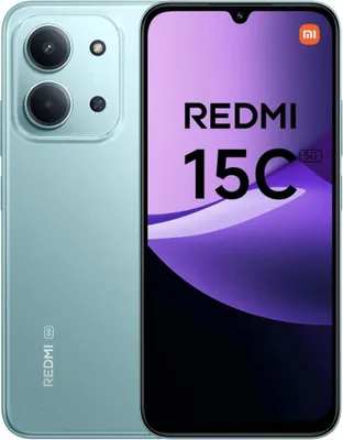 A product shot of a Xiaomi Redmi 15C phone, showing both the front and back.