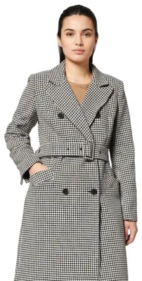 Image de Manteau Naf Naf Dora, motif pied-de-poule, coupe classique à double boutonnage, taille XS