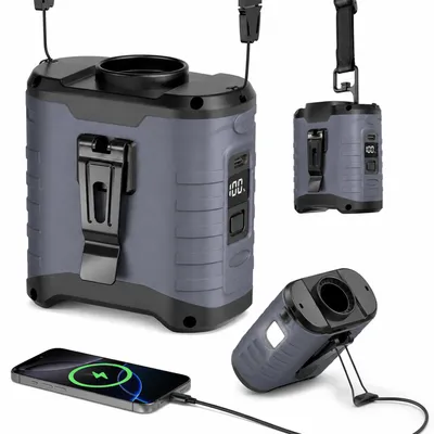 Produktbild von Gürtel Ventilator Akku 10000mAh mit Powerbank & COB LED Licht, tragbarer Arbeitsventilator 5 Stufen für Baustelle, Outdoor & Camping