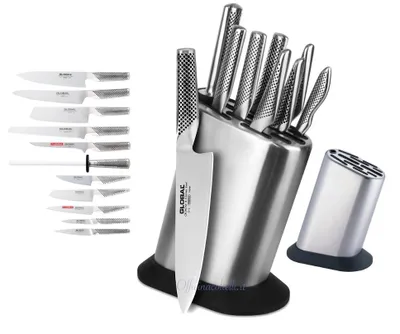Image de Couteaux de cuisine Set de 12 couteaux en acier inoxydable dans un bloc à couteaux GLOBAL CESENA