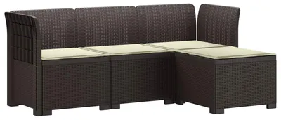 Zdjęcie produktu dla VidaXL, sofa ogrodowa dla 4 osób z poduszkami, imitacja rattanu, kolor brązowy
