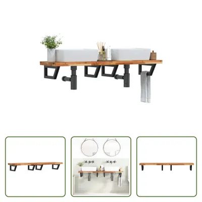 Immagine prodotto di The Living Store Mensola per lavabo a parete in acciaio e legno di acacia