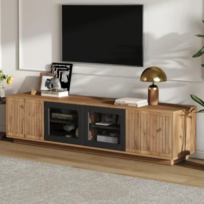 Obrázek produktu pro TV skříňka, nízká skříňka do obývacího pokoje, pro televizory do 75 palců, TV stojan se skříňkami a LED světelným pásem 180*40*45cm