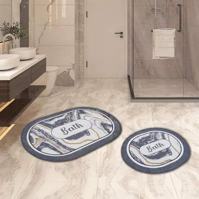 Produktbild von Miqna 2-tlg. rutschfestes Badteppich Set , waschbar (60x100 & 50x60 cm)