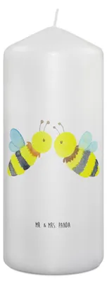 Produktbild von Mr. & Mrs. Panda Kerze Biene Liebe 19 x 8 cm - Weiß - Geschenk, Erinnerungskerze, Erinnerungslicht, Stumpenkerze, Bedruckte, Wachskerze