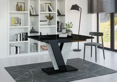 Produktbild von Design Esstisch PA-888 Schwarz Hochglanz Beton ausziehbar Esszimmer