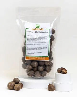 Zdjęcie produktu dla 100 g "Coquitos" | Mini kokosanki | z łuską | orzechy | Buxtrade | kokos