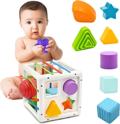 Produktbild von Montessori Spielzeug ab 1 2 Jahr, Formsortier Würfel Baby Spielzeug für Feinmotorik und Frühes Lernen,Sensorik Spielzeug Geschenke für 1 2 3 Jahre Alt
