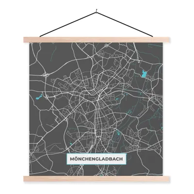 Produktbild von MuchoWow® Textilposter Karte - Mönchengladbach - Blau - Stadtplan - Deutschland 40x40 cm mit holzfarbenen Rahmen - Posterleiste