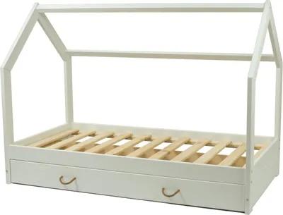 Produktbild von Skandinavisches Bett, Hausbett 160x80cm + weiße Schublade