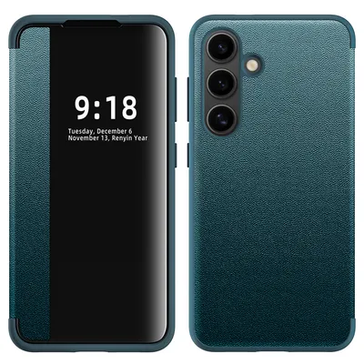 Produktbild von Galaxy S24 Hülle, Schlank Kunstleder Klapp Ledertasche Schutzhülle für Samsung Galaxy S24 Grün