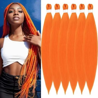 Immagine prodotto di Flechthaar: Extension per capelli, lunghezza 32 pollici, confezione da 6, colore arancione, fibra sintetica da intrecciare