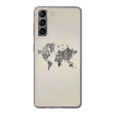 Produktbild von MuchoWow® Handyhülle Schutzhülle Hülle für Samsung Galaxy S21 Weltkarte - Holz - Regal Silikon Softcase Handy Hülle - Softcase