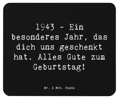 Produktbild von Mr. & Mrs. Panda Mouse Pad Spruch 1943 Geburtstag - Schwarz - Geschenk, Geburtstagsgeschenk, Geburtstagsgruß, mousematte, Erinnerungen, historische Geburtstage, Mousepad
