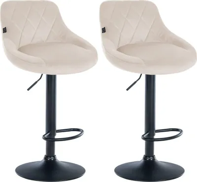 Immagine prodotto di set di 2 sgabelli da bar in velluto - Sgabello da bar regolabile in altezza | Colore: crema | Colore base: nero