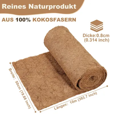 Image de ISOISL, tapis de coco, dimensions 0,5 x 10 mètres, épaisseur 8-10 mm, biodégradable, assure une isolation thermique et protège contre le gel pour les plates-bandes et les pots