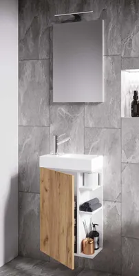 Produktbild von VCM 3-tlg Set | Waschplatz für Gäste WC | Gästebad Toilette | Waschtisch mit Spiegel | Badmöbel Badezimmer Set – Lumia