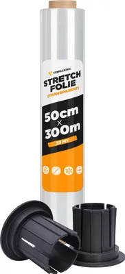 Produktbild von verpacking Stretchfolie 23 my transparent 500mm x 300m 6 Rollen inkl. 1 Paar Gleithülsen reißfest Umzugsfolie Palettenfolie Wickelfolie