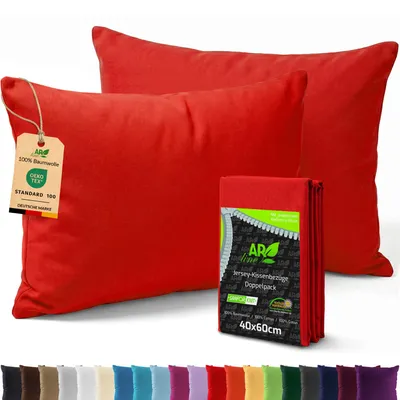 Produktbild von AR Line 2er Pack Jersey Kissenbezüge 40x60 Baumwolle – weich, elastisch, Kissenhüllen mit Reißverschluss, in Farbe: Rot
