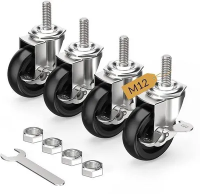 Produktbild von Set aus 4 Gummischienen 75mm mit Bremsen und Gewinde