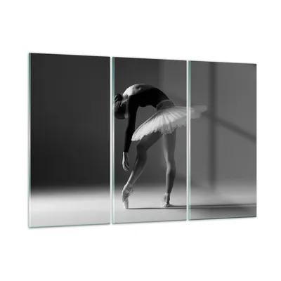 Produktbild von Bilder auf glas - 3 Teile - Ballerina Figur Schwarz und Weiß - 165x110cm - Glasbilder - Wandbilder - Bilder - Wanddekoration aus Glas - Glas Bilder - Wandbild auf Glas - GCE165x110-4400
