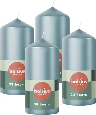 Produktbild von Bolsius Glatte Stumpenkerzen - Metallic Blau - 4 Stück - 12 x 6 cm - Dekorative