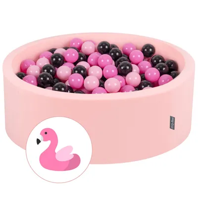 Zdjęcie produktu dla KiddyMoon Suchy basen okrągły z piłeczkami 7cm różowy: róż-pudrowy róż-czarny 90x30cm/200piłek Zabawka basen piankowy
