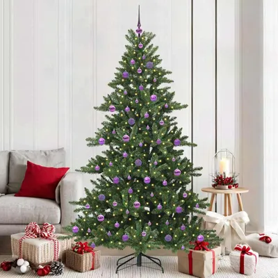 Image de Arbre de Noël artificiel pliable, vert, 210 cm, en PVC et en acier