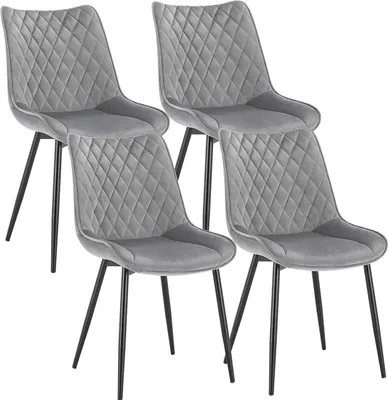 Produktbild von WOLTU 4er-Set Esszimmerstühle Küchenstuhl Polsterstuhl mit Rückenlehne, Sitzfläche aus Samt, Metallbeine, Hellgrau
