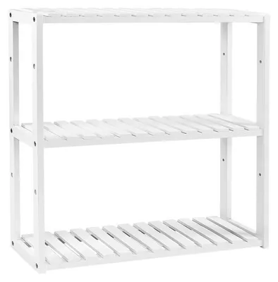 Produktbild von Badezimmerregal aus Bambus mit 3 Ebenen – weiß – 60 x 54 x 15 cm