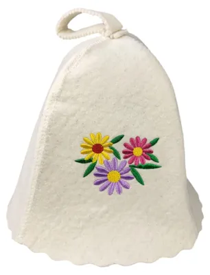 Produktbild von Saunahut aus Wollfilz (3 Blumen 1127) Saunamütze mit witzigen Motiven, Filz Kopfschutz Saunakappe Filzkappe Mütze Filzhut Kappe Sauna Hut